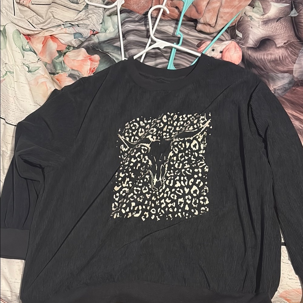 Black Sweatshirt with Animal Print Design